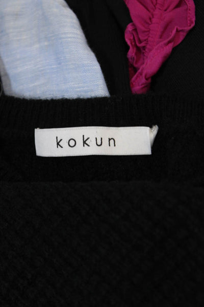 Kokun Women's Round Neck Long Sleeves Waffle Knit Pullover Sweater Black Size XS