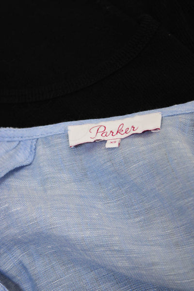 Parker Women's Short Sleeves Tassel Fringe Linen Blouse Light Blue Size XS