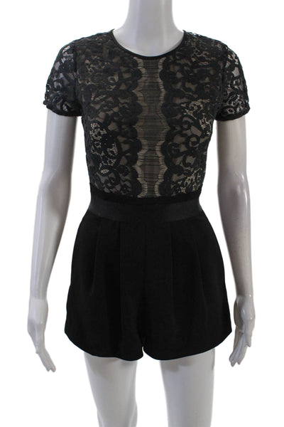 ERIN Erin Fetherston Women's Short Sleeves Lace Trim Shorts Romper Black Size 0