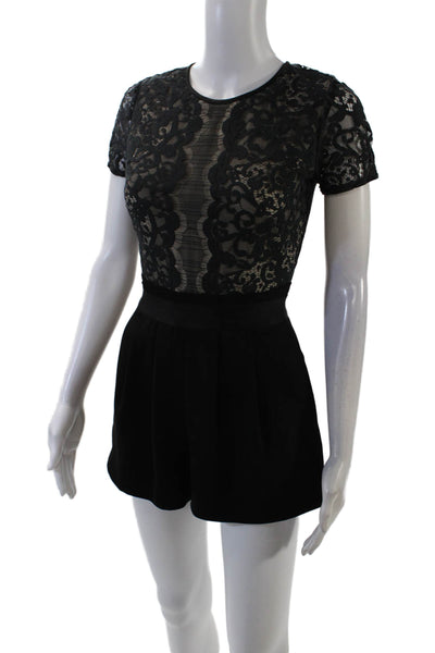 ERIN Erin Fetherston Women's Short Sleeves Lace Trim Shorts Romper Black Size 0