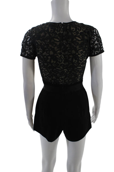 ERIN Erin Fetherston Women's Short Sleeves Lace Trim Shorts Romper Black Size 0