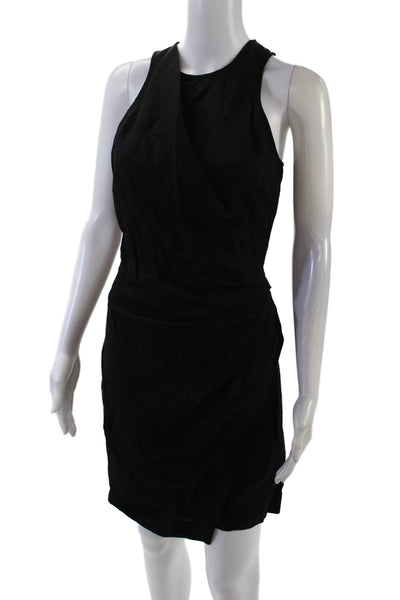 Vanessa Bruno Women's Sleeveless Round Neck Wrap Ruched Mini Dress Black Size 36