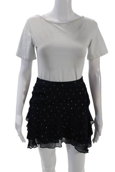The Kooples Women's Hook Closure Ruffle Lined Tiered Mini Skirt Blue Size XS