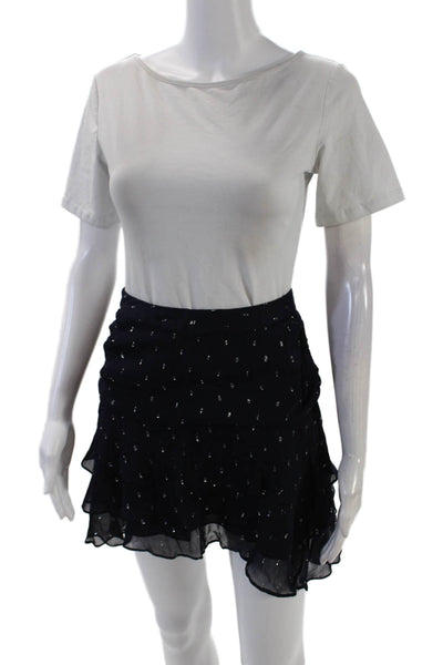 The Kooples Women's Hook Closure Ruffle Lined Tiered Mini Skirt Blue Size XS