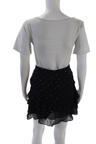 The Kooples Women's Hook Closure Ruffle Lined Tiered Mini Skirt Blue Size XS