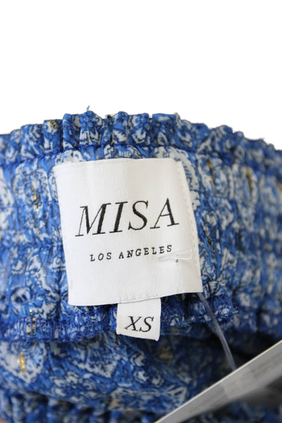 Misa Women's Smocked Waist Ruffle Tiered Lined Mini Skirt Blue Floral Size XS