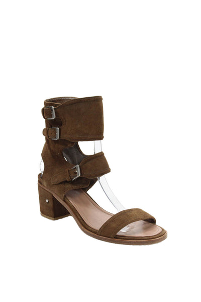 Laurence Dacade Womens Block Heel Triple Buckle Sandals Brown Suede Size 39.5