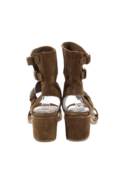 Laurence Dacade Womens Block Heel Triple Buckle Sandals Brown Suede Size 39.5