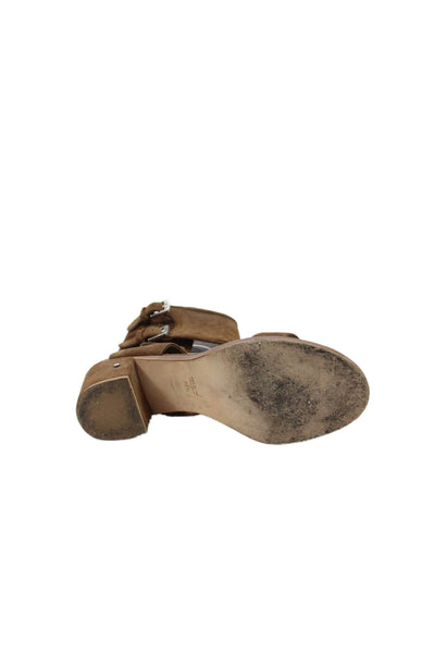 Laurence Dacade Womens Block Heel Triple Buckle Sandals Brown Suede Size 39.5