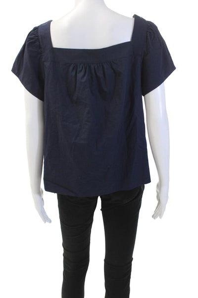 J Crew Womens Short Sleeves Button Down Shirt Navy Blue Cotton Size Small