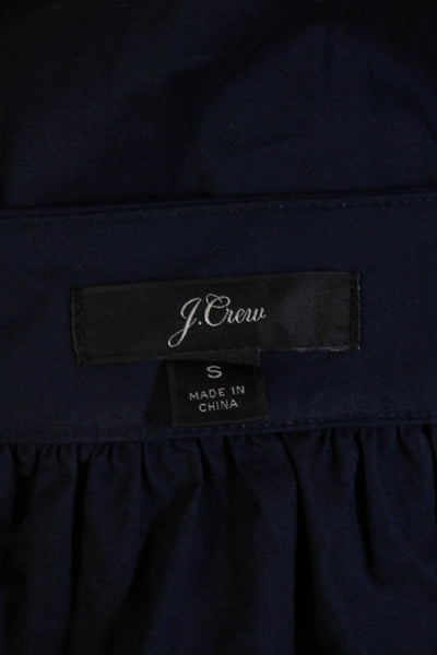 J Crew Womens Short Sleeves Button Down Shirt Navy Blue Cotton Size Small