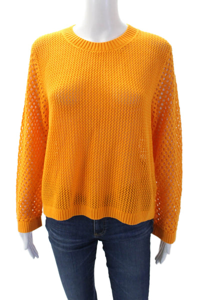 J Crew Women's Round Neck Long Sleeves Open Knit Pullover Sweater Yellow Size M
