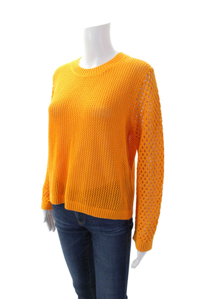 J Crew Women's Round Neck Long Sleeves Open Knit Pullover Sweater Yellow Size M