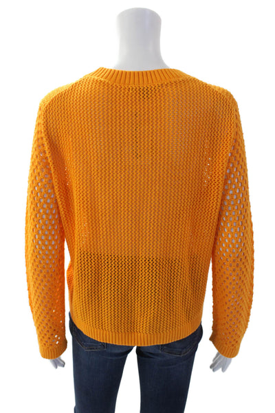 J Crew Women's Round Neck Long Sleeves Open Knit Pullover Sweater Yellow Size M