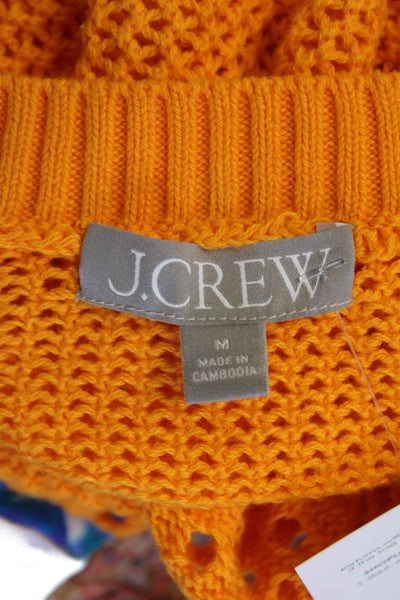 J Crew Women's Round Neck Long Sleeves Open Knit Pullover Sweater Yellow Size M