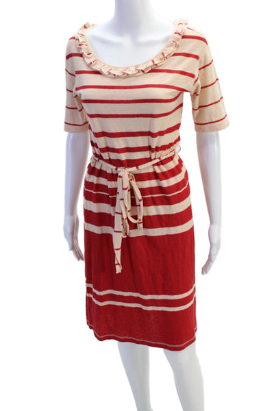 Sonia Rykiel Women's Ruffle Short Sleeves Multicolor Striped Mini Dress Size XS