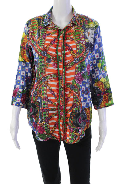 Antica Sartoria By Giacomo Cinque Womens Check Fruit Shirt Blue Multi Size Small