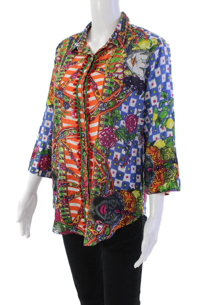 Antica Sartoria By Giacomo Cinque Womens Check Fruit Shirt Blue Multi Size Small