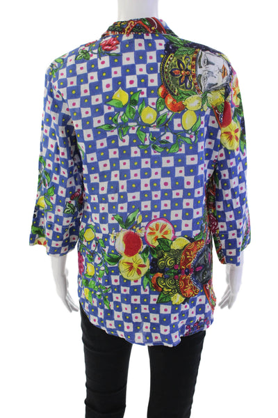 Antica Sartoria By Giacomo Cinque Womens Check Fruit Shirt Blue Multi Size Small