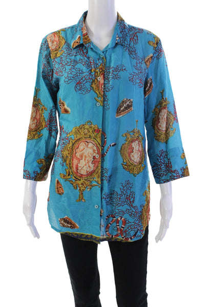 Antica Sartoria By Giacomo Cinque Womens Abstract Shirt Blue Multi Size Small