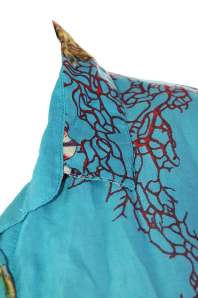 Antica Sartoria By Giacomo Cinque Womens Abstract Shirt Blue Multi Size Small