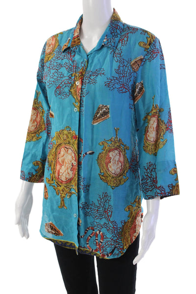 Antica Sartoria By Giacomo Cinque Womens Abstract Shirt Blue Multi Size Small