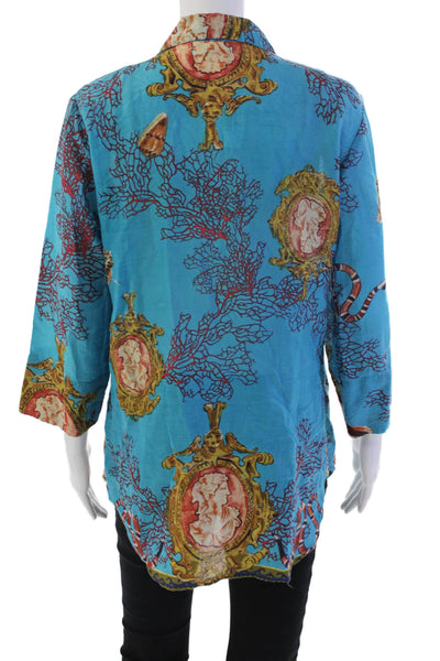 Antica Sartoria By Giacomo Cinque Womens Abstract Shirt Blue Multi Size Small