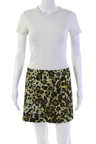 Alexis Womens Back Zip Leopard Printed Mini Pencil Skirt Brown Size Small