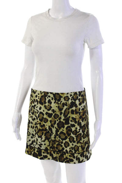 Alexis Womens Back Zip Leopard Printed Mini Pencil Skirt Brown Size Small