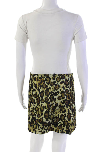 Alexis Womens Back Zip Leopard Printed Mini Pencil Skirt Brown Size Small