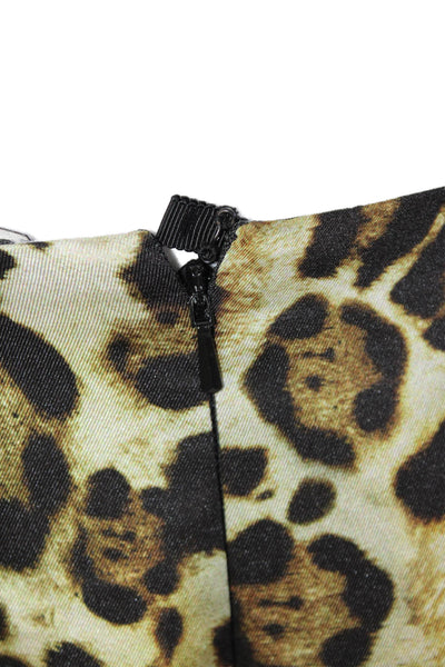 Alexis Womens Back Zip Leopard Printed Mini Pencil Skirt Brown Size Small