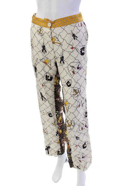 La Prestic Ouiston Womens Silk Abstract Print Button Up Pants Multicolor Size 0