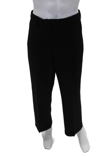 Armani Collezioni Mens Creased Cuffed Dress Pants Black Wool Size 34