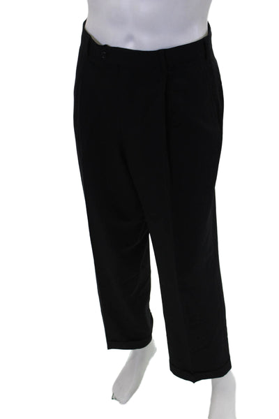 Armani Collezioni Mens Creased Cuffed Dress Pants Black Wool Size 34