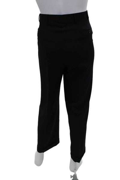 Armani Collezioni Mens Creased Cuffed Dress Pants Black Wool Size 34