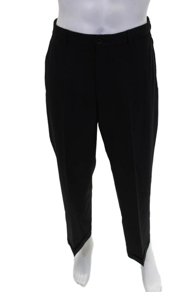 Armani Collezioni Mens Cuffed Creased Straight Leg Dress Pants Black Wool Sz 34