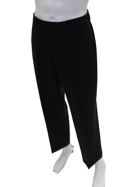Armani Collezioni Mens Cuffed Creased Straight Leg Dress Pants Black Wool Sz 34