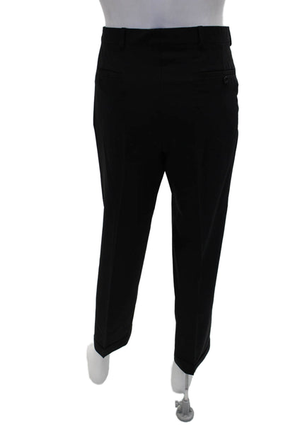 Armani Collezioni Mens Cuffed Creased Straight Leg Dress Pants Black Wool Sz 34