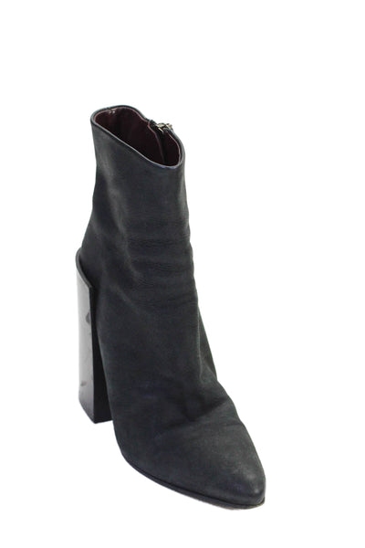 Acne Women's Pointed Toe Block Heels Leather Ankle Boots Black Size 36