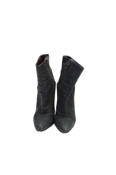 Acne Women's Pointed Toe Block Heels Leather Ankle Boots Black Size 36