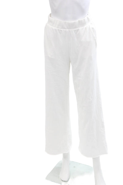 NSF Womens Cotton Elastic Waist Wide Leg Comfort Sweatpants White Size S