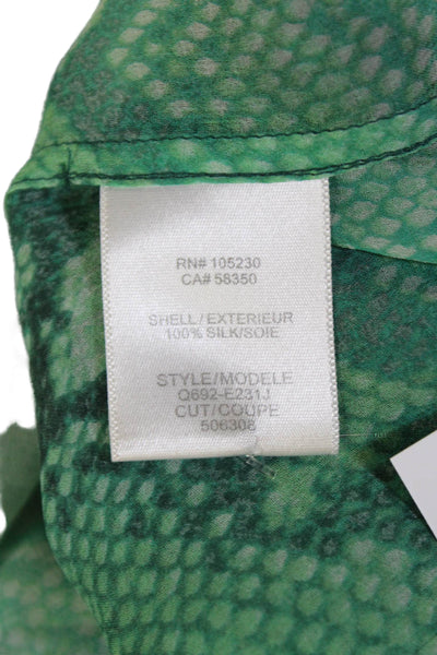 Equipment Femme Womens Silk Animal Print Button Up Blouse Top Green Size XS