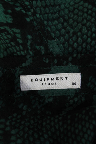 Equipment Femme Womens Silk Animal Print Button Up Blouse Top Green Size XS