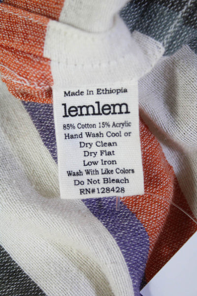 Lem Lem Womens Cotton Blend Striped V-Neck Short Sleeve Blouse Top Orange Size S