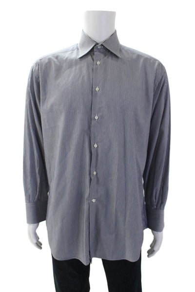 Armani Collezioni Mens Striped Dress Shirt Blue White Cotton Size 41 16