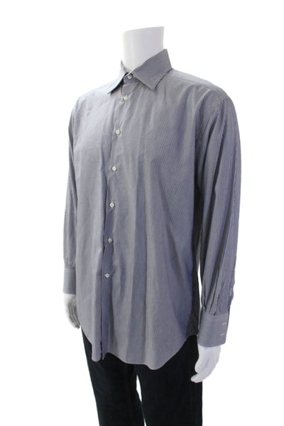 Armani Collezioni Mens Striped Dress Shirt Blue White Cotton Size 41 16