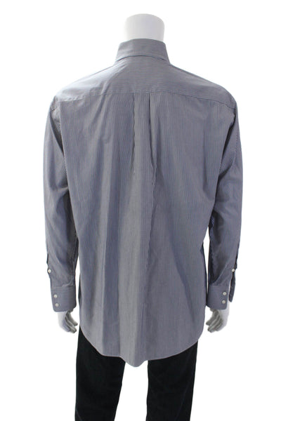 Armani Collezioni Mens Striped Dress Shirt Blue White Cotton Size 41 16