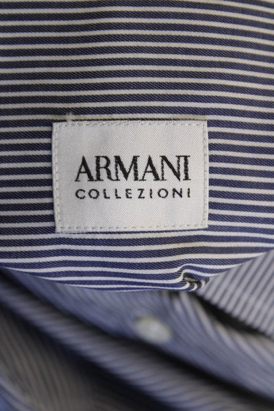 Armani Collezioni Mens Striped Dress Shirt Blue White Cotton Size 41 16