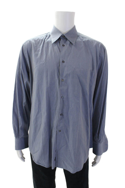 Armani Collezioni Mens Striped Button Down Dress Shirt Blue Cotton Size 41 16