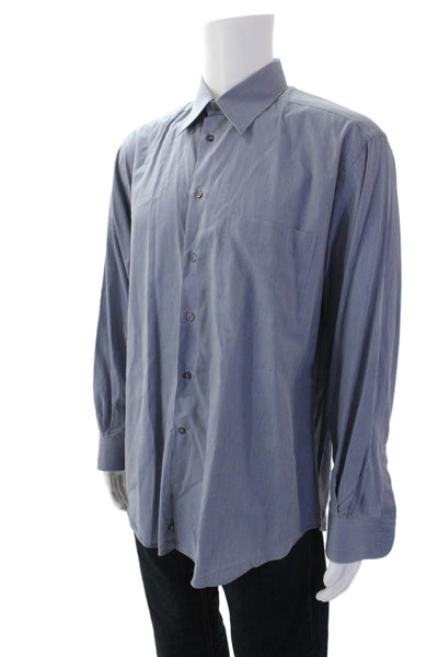 Armani Collezioni Mens Striped Button Down Dress Shirt Blue Cotton Size 41 16